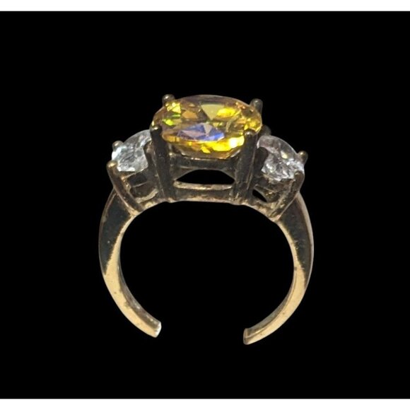 Brilliant Three Stone Sterling Silver Gold Tone Plated Engagement Ring Size 7 - Picture 12 of 16